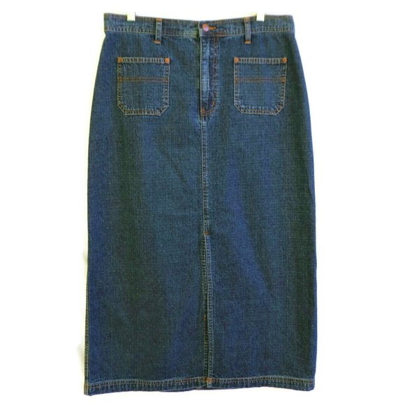 Bill Blass Vintage 70s Denim Jean Long Midi Skirt Slit Pockets Zip